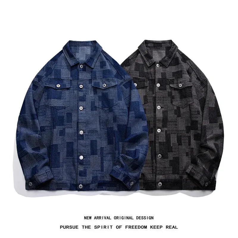 Chicmy-2025 New spring denim jacket man coat Vintage Loose Denim Jacket with Grid Pattern High End American Casual Jean Coat for Men