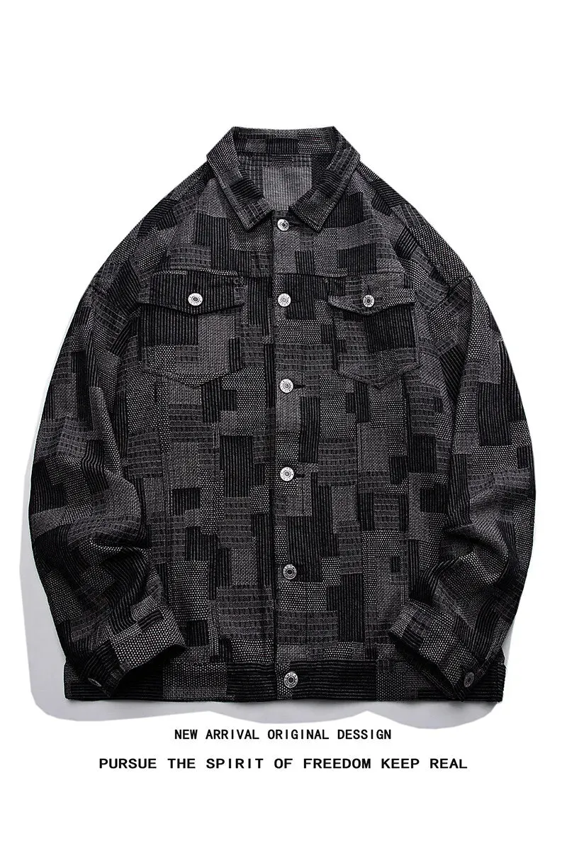 Chicmy-2025 New spring denim jacket man coat Vintage Loose Denim Jacket with Grid Pattern High End American Casual Jean Coat for Men