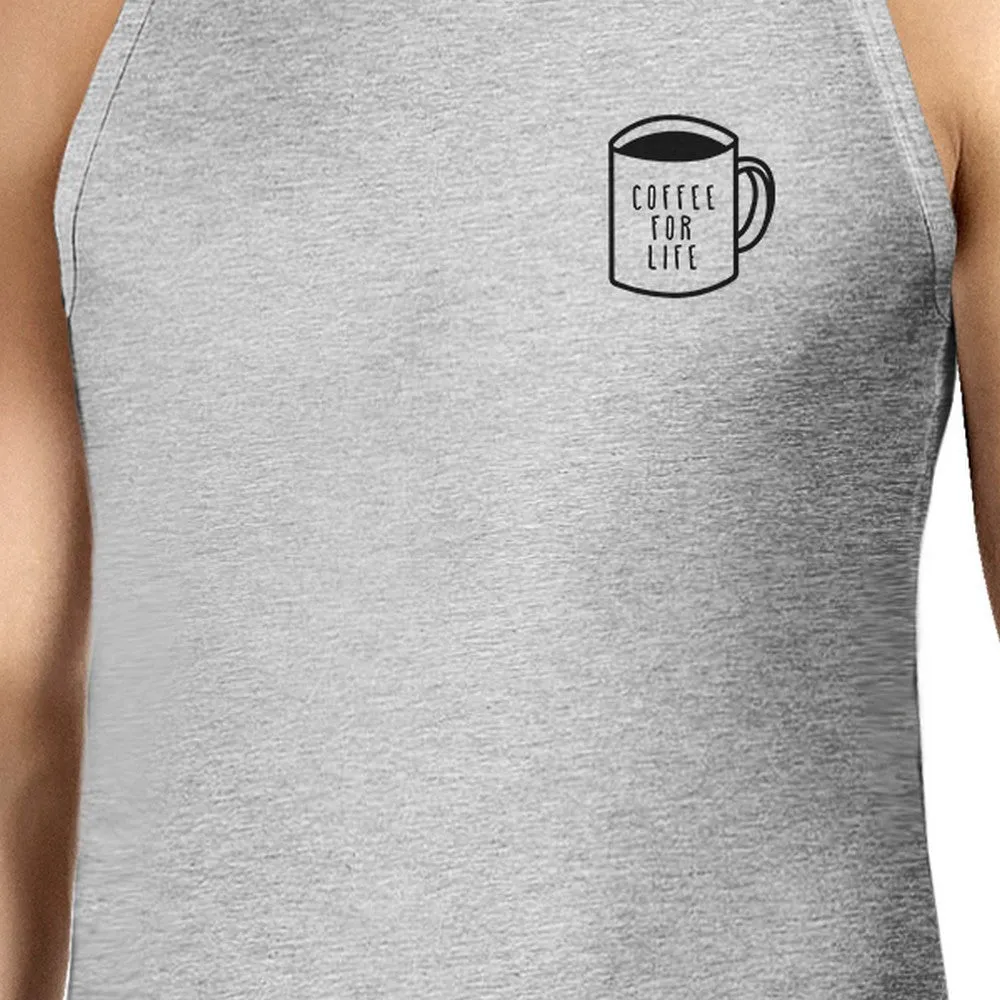 Coffee For Life Mens Grey  Sleeveless Tank Top For Coffee Lover