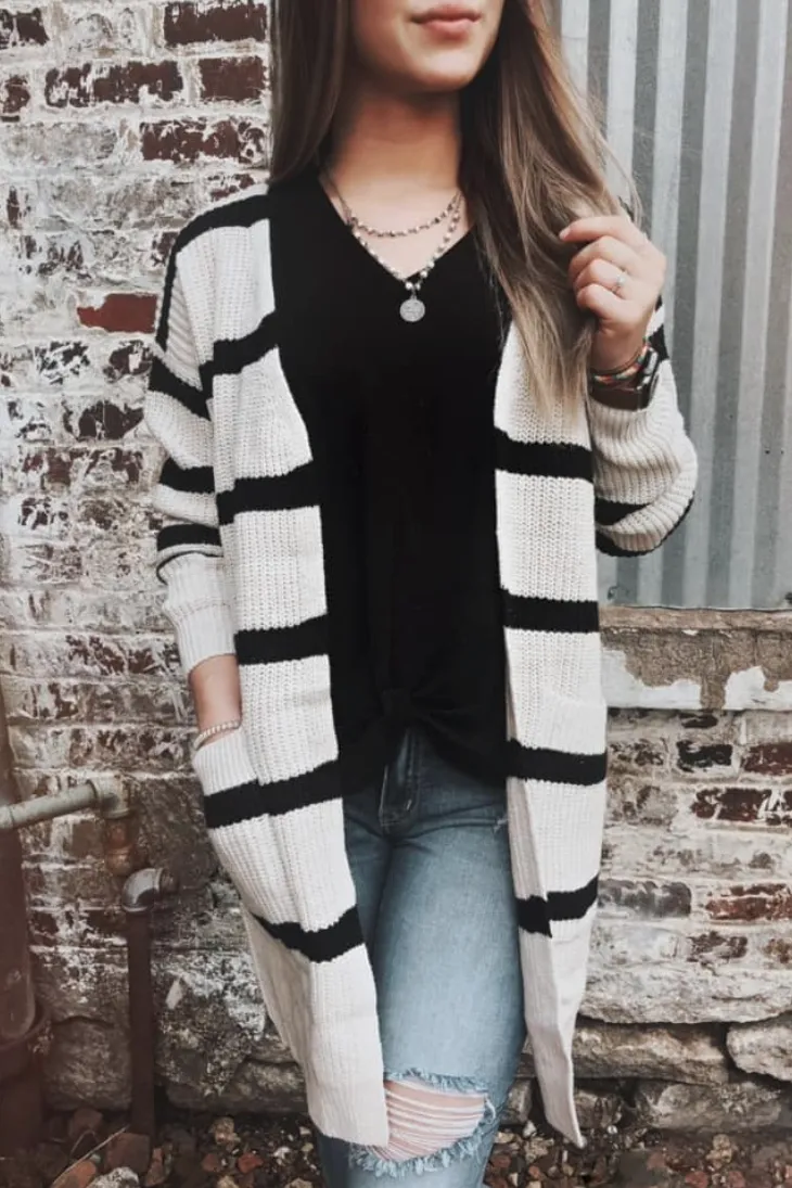 Coffee House Black Stripe Cardigan