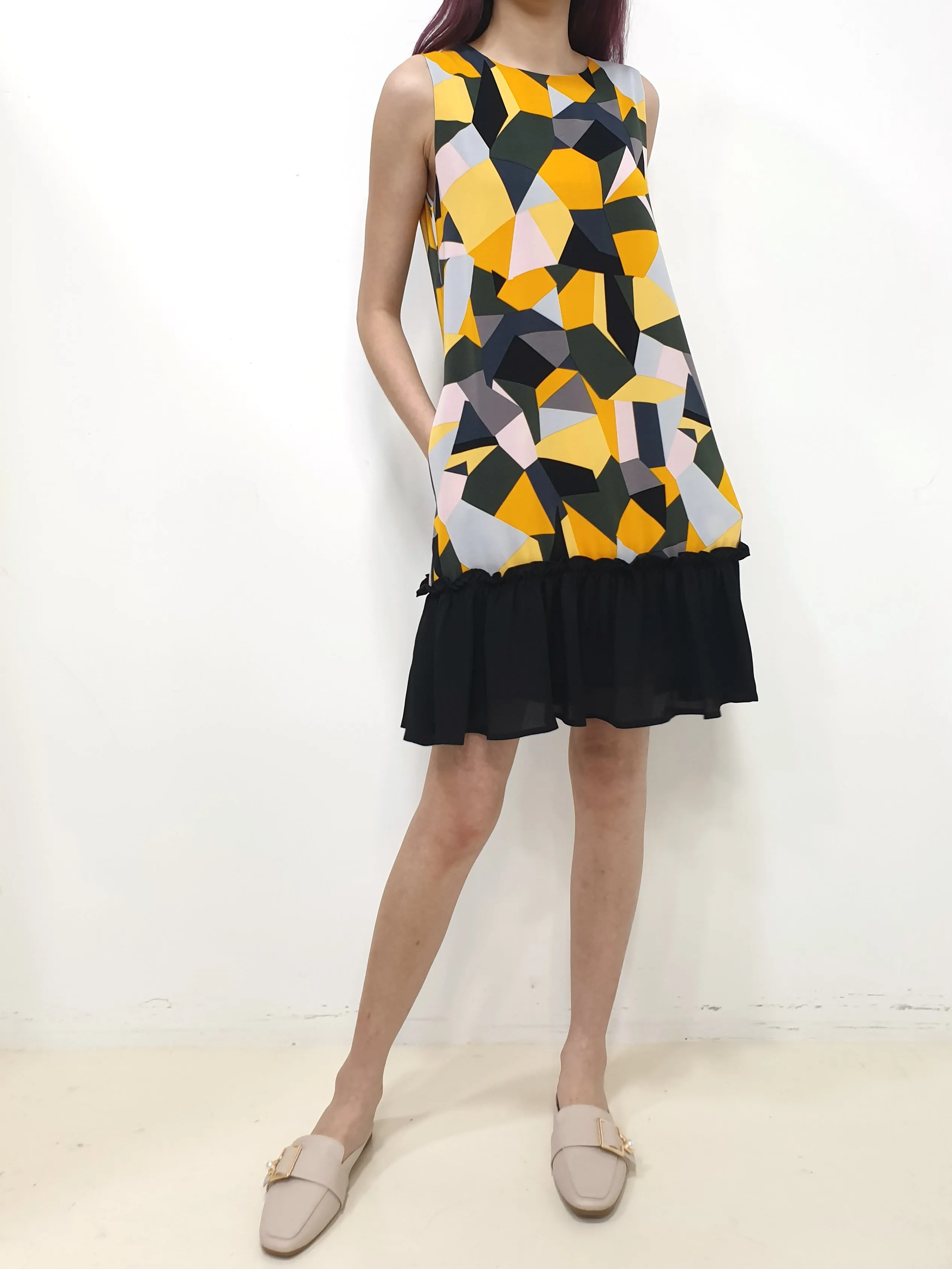 Colour Symphony Ruffles Hem Dress - Yellow