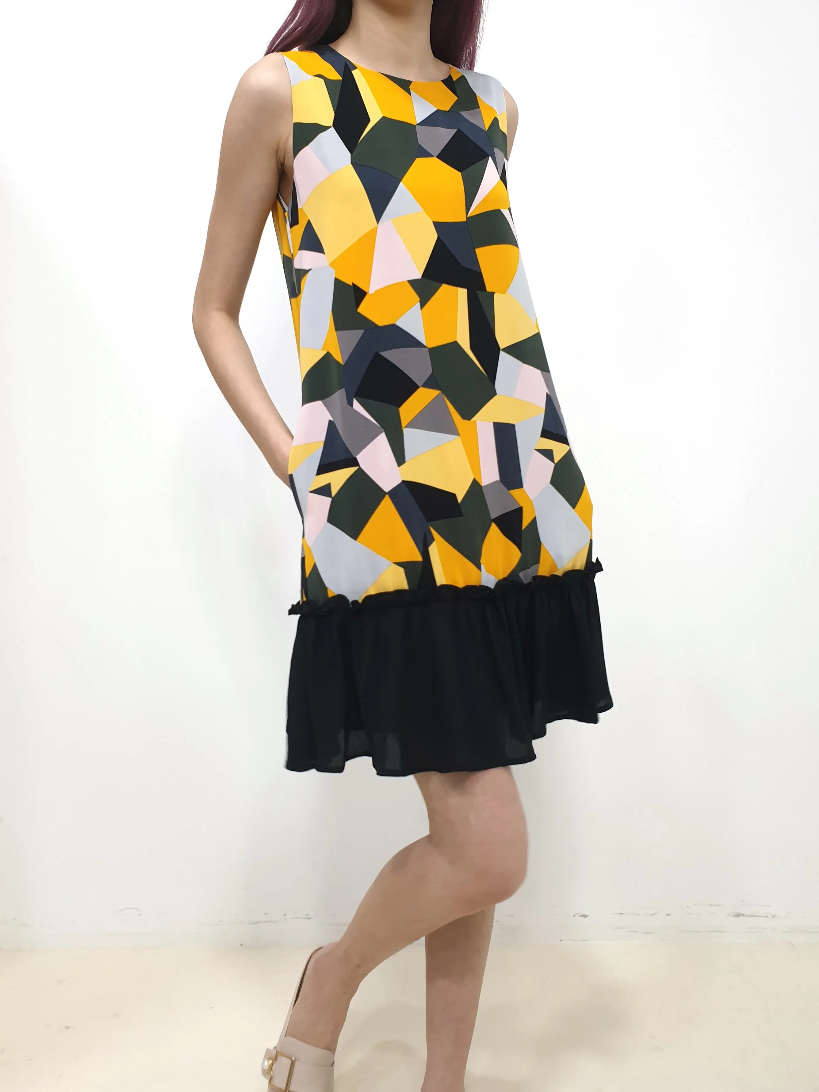 Colour Symphony Ruffles Hem Dress - Yellow