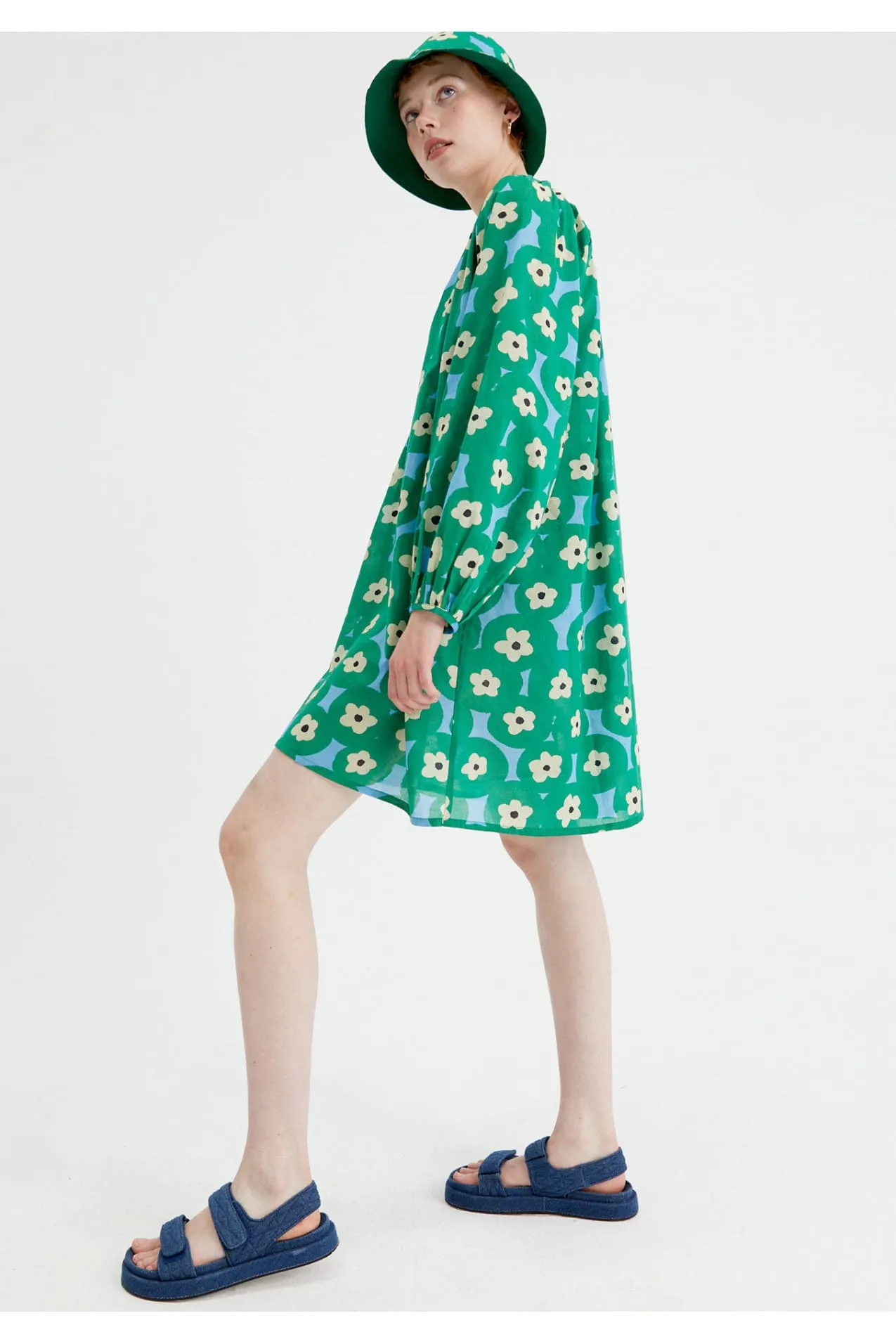 Compania Fantastica Beach Green Flower Print mini tunic dress