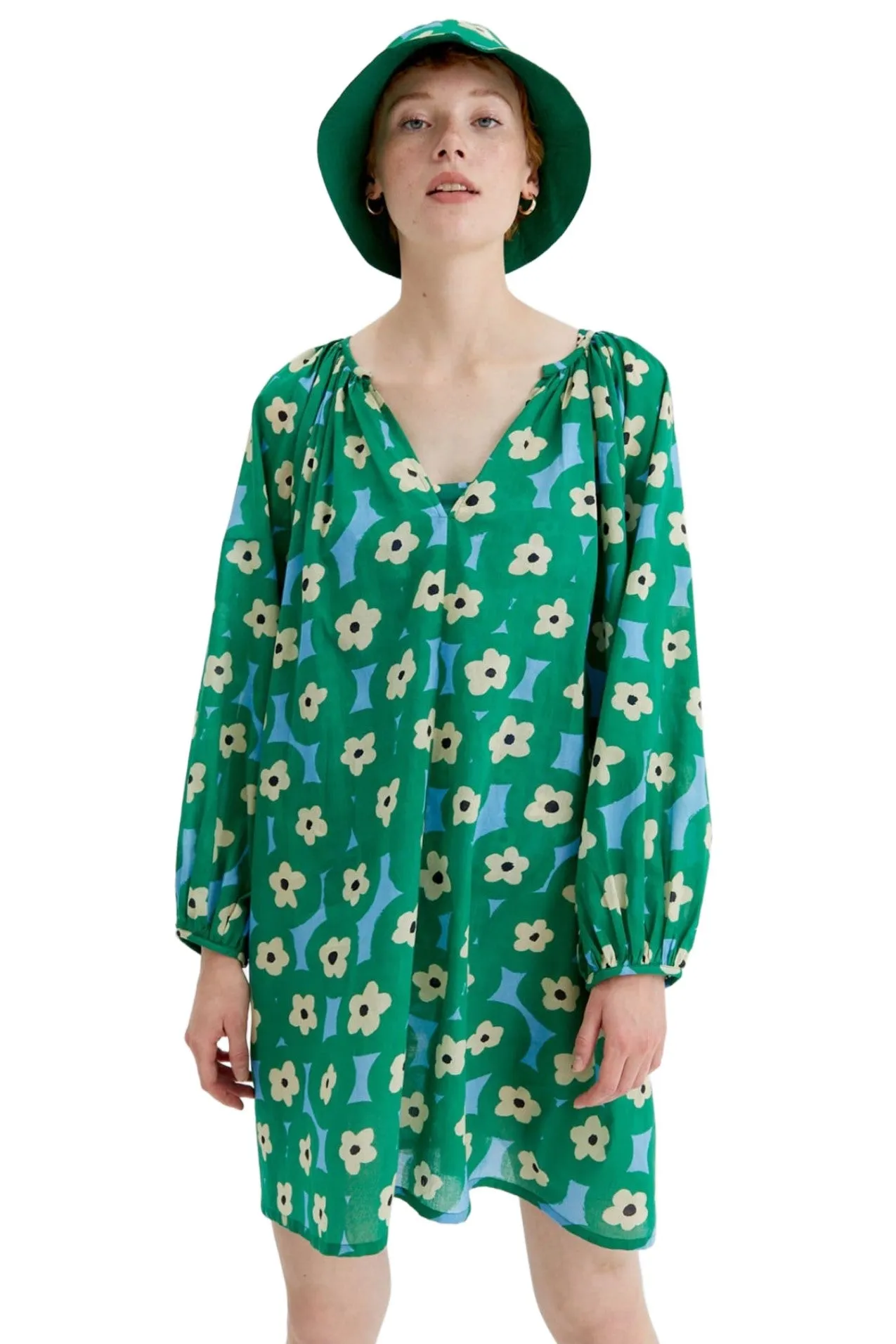 Compania Fantastica Beach Green Flower Print mini tunic dress