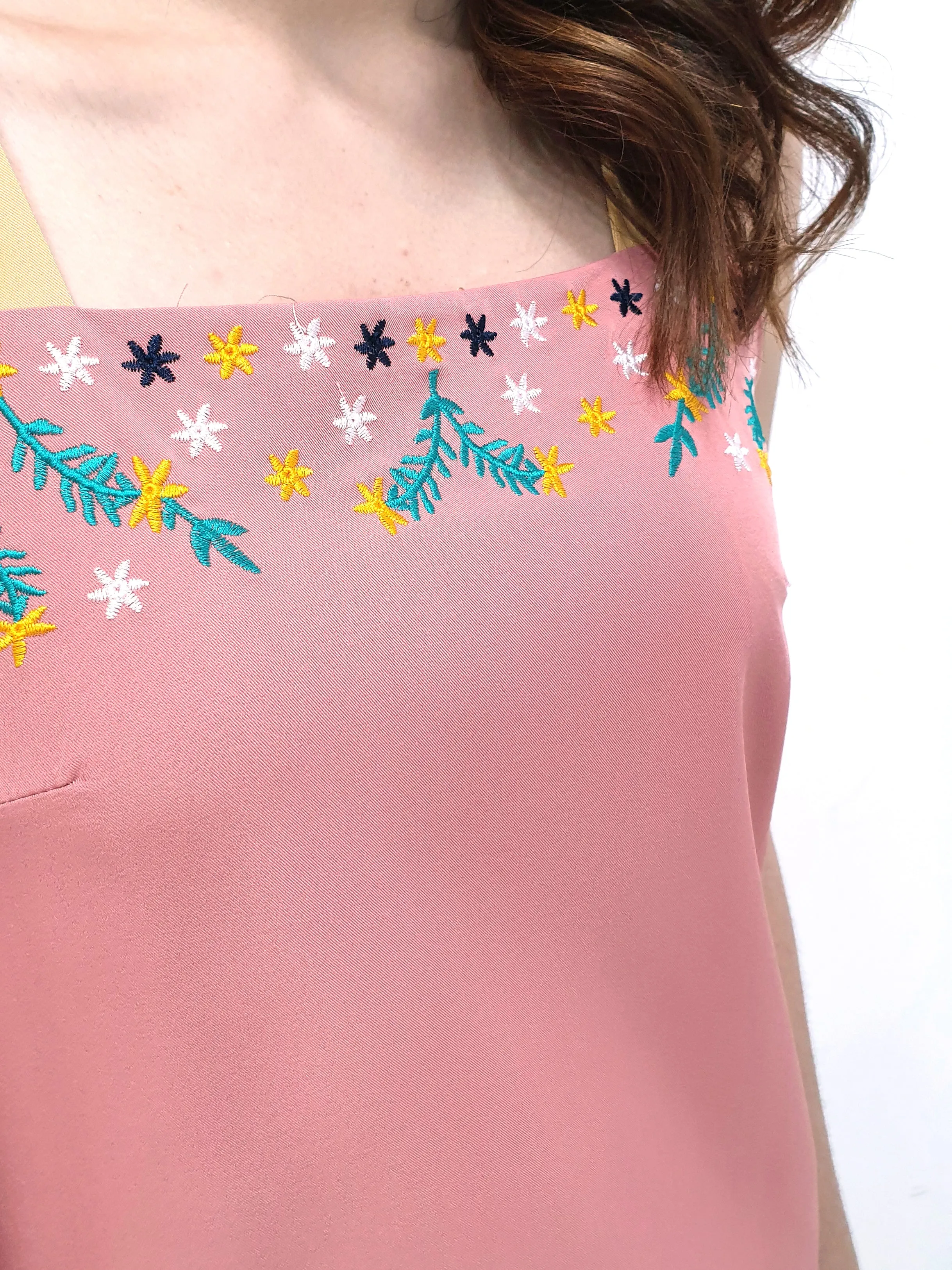 Contrast Straps Embroidery Dress (Non-returnable)