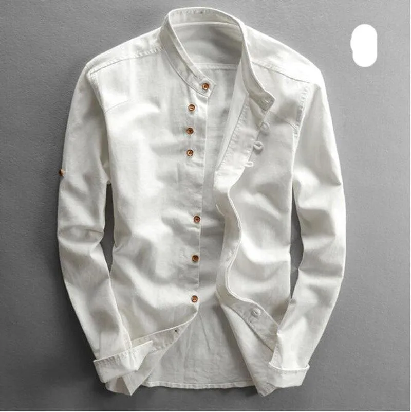 Cotton Linen Long Sleeve Slim Fit Shirt