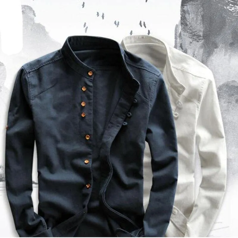 Cotton Linen Long Sleeve Slim Fit Shirt