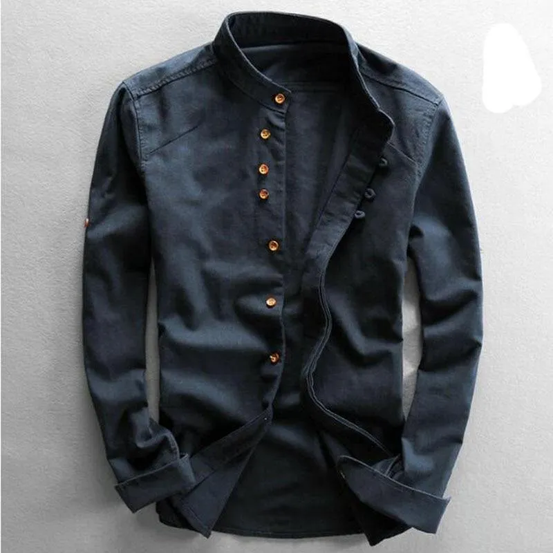 Cotton Linen Long Sleeve Slim Fit Shirt
