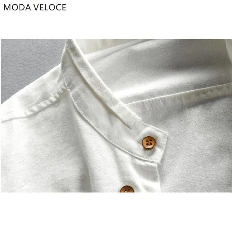 Cotton Linen Long Sleeve Slim Fit Shirt