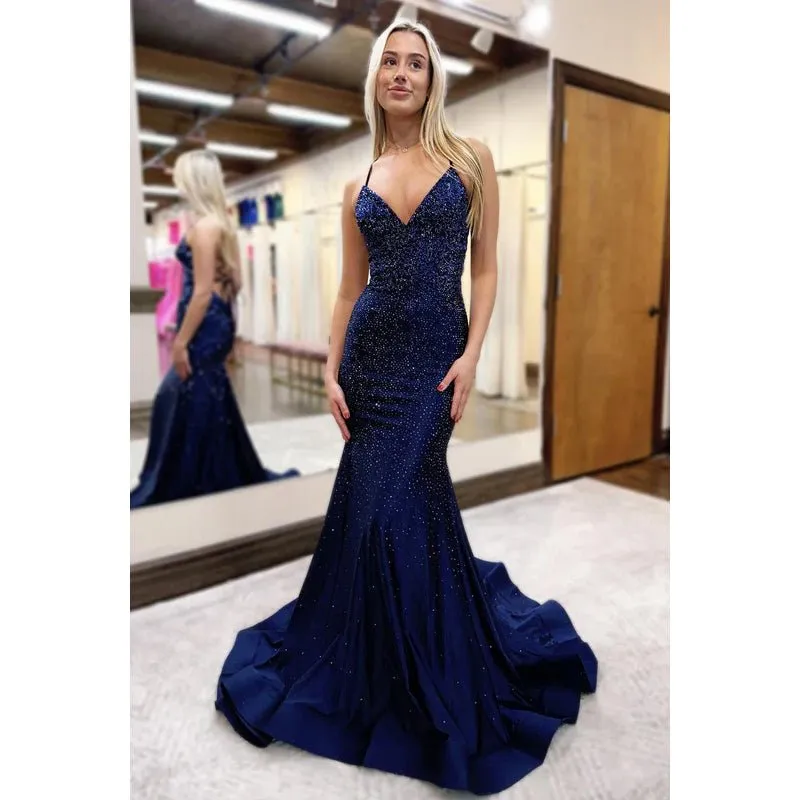 Couture & Ornate V-Neck Mermaid Criss-Cross Straps Formal Prom Dress