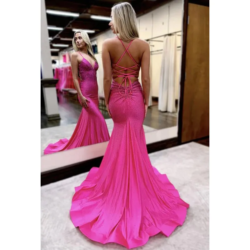 Couture & Ornate V-Neck Mermaid Criss-Cross Straps Formal Prom Dress