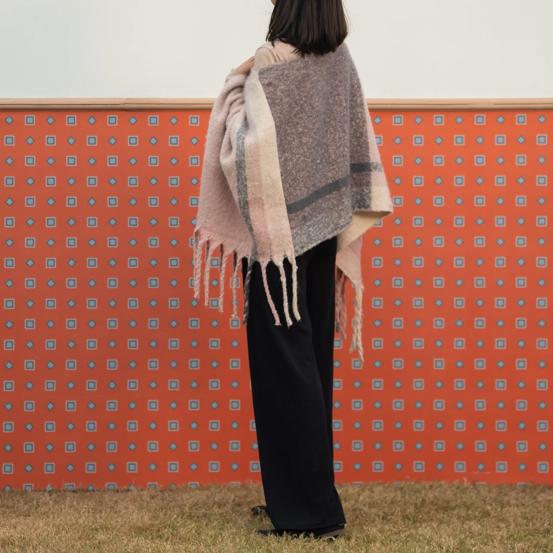 Cream Winter Acrylic Cape Shawl PW4953