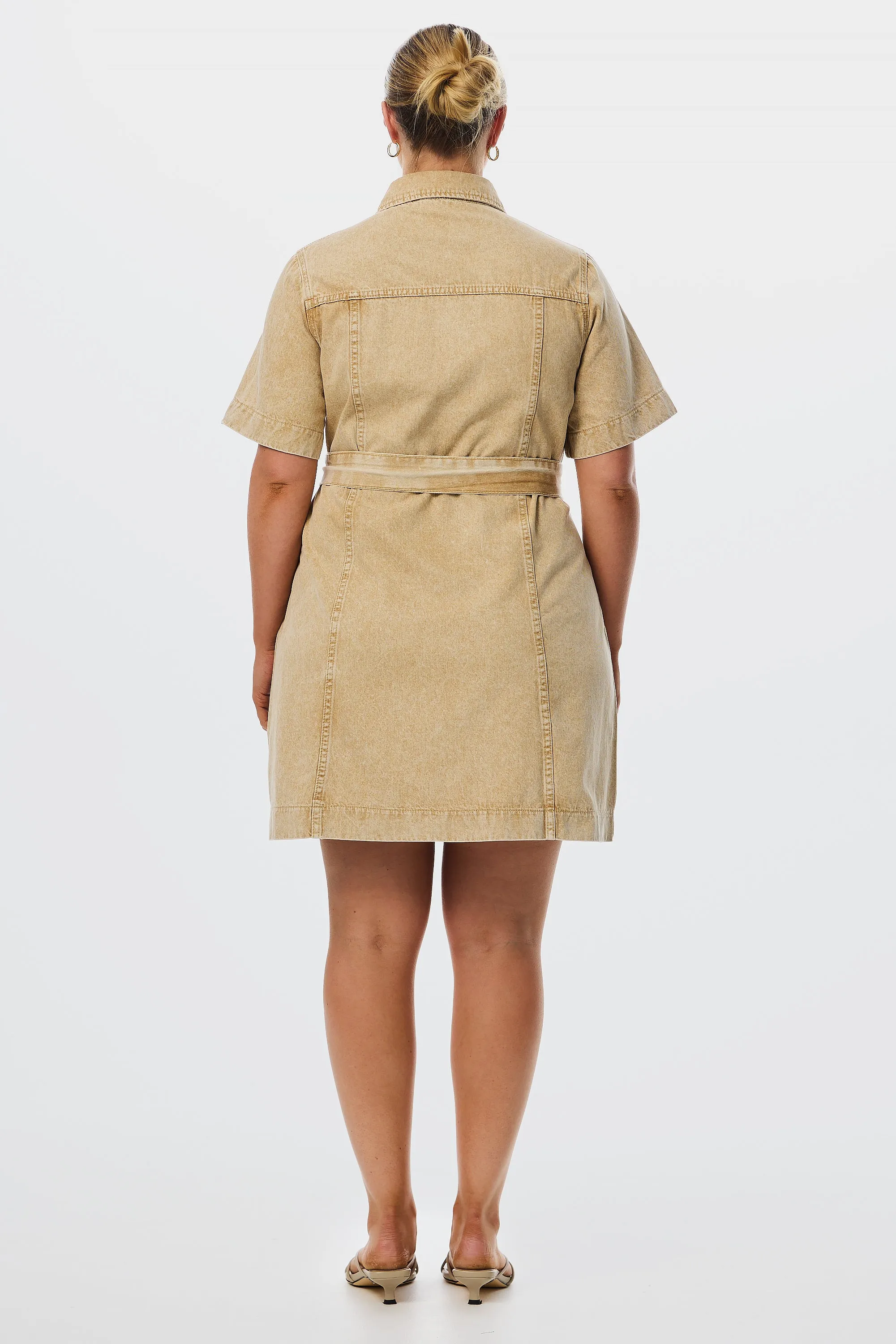 Denim Mini Dress - Washed Tan