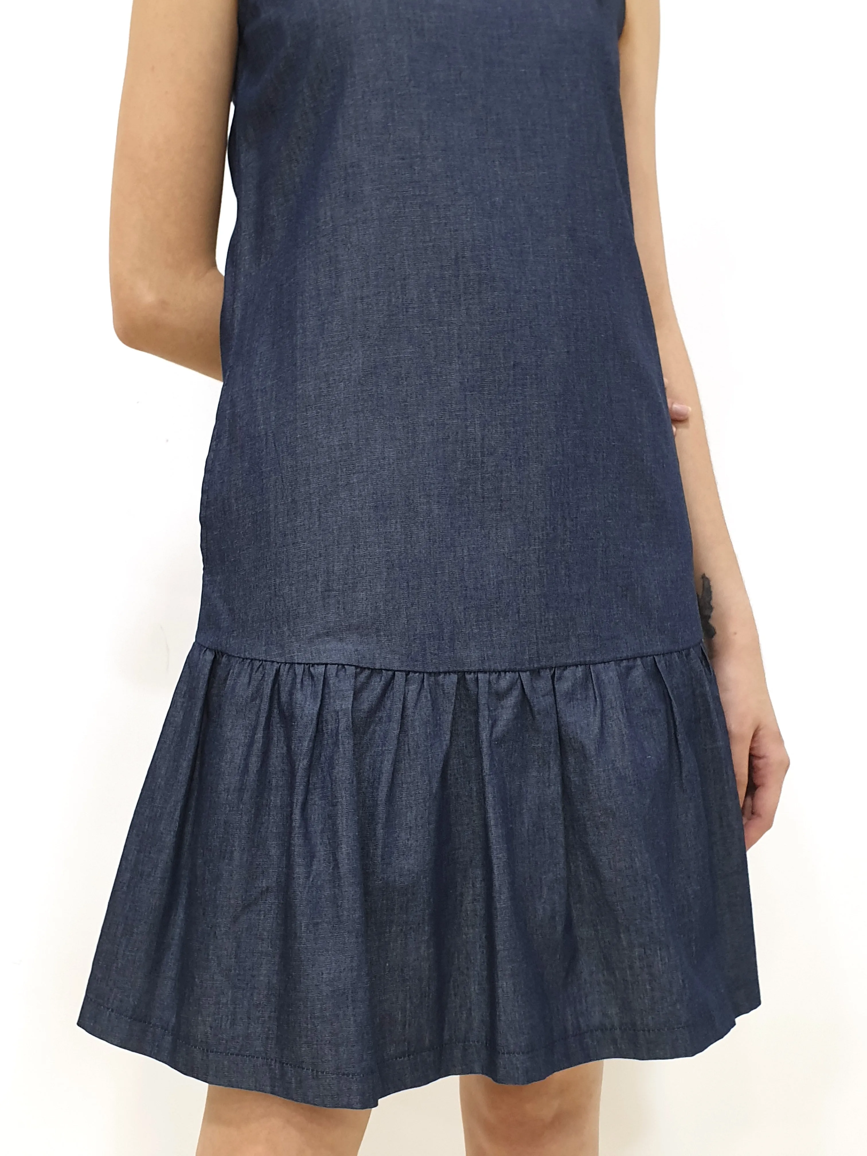 Denim Ruffles Sleeveless Dress - Blue