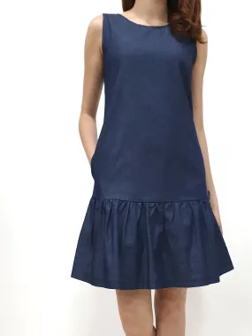 Denim Ruffles Sleeveless Dress - Blue