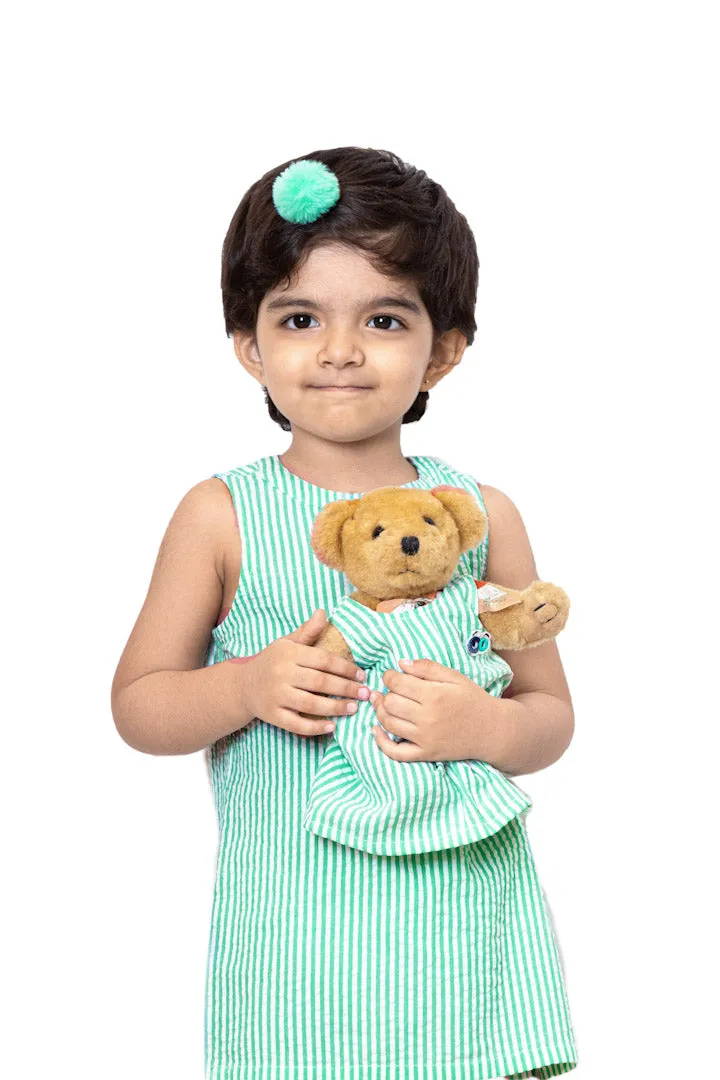 Doll's Green Striped Seer Sucker Dress
