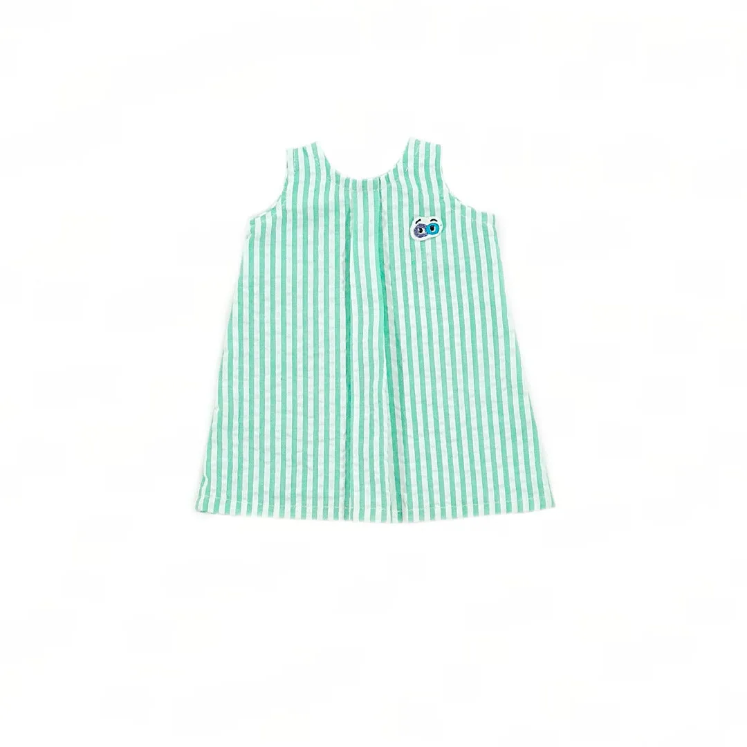 Doll's Green Striped Seer Sucker Dress