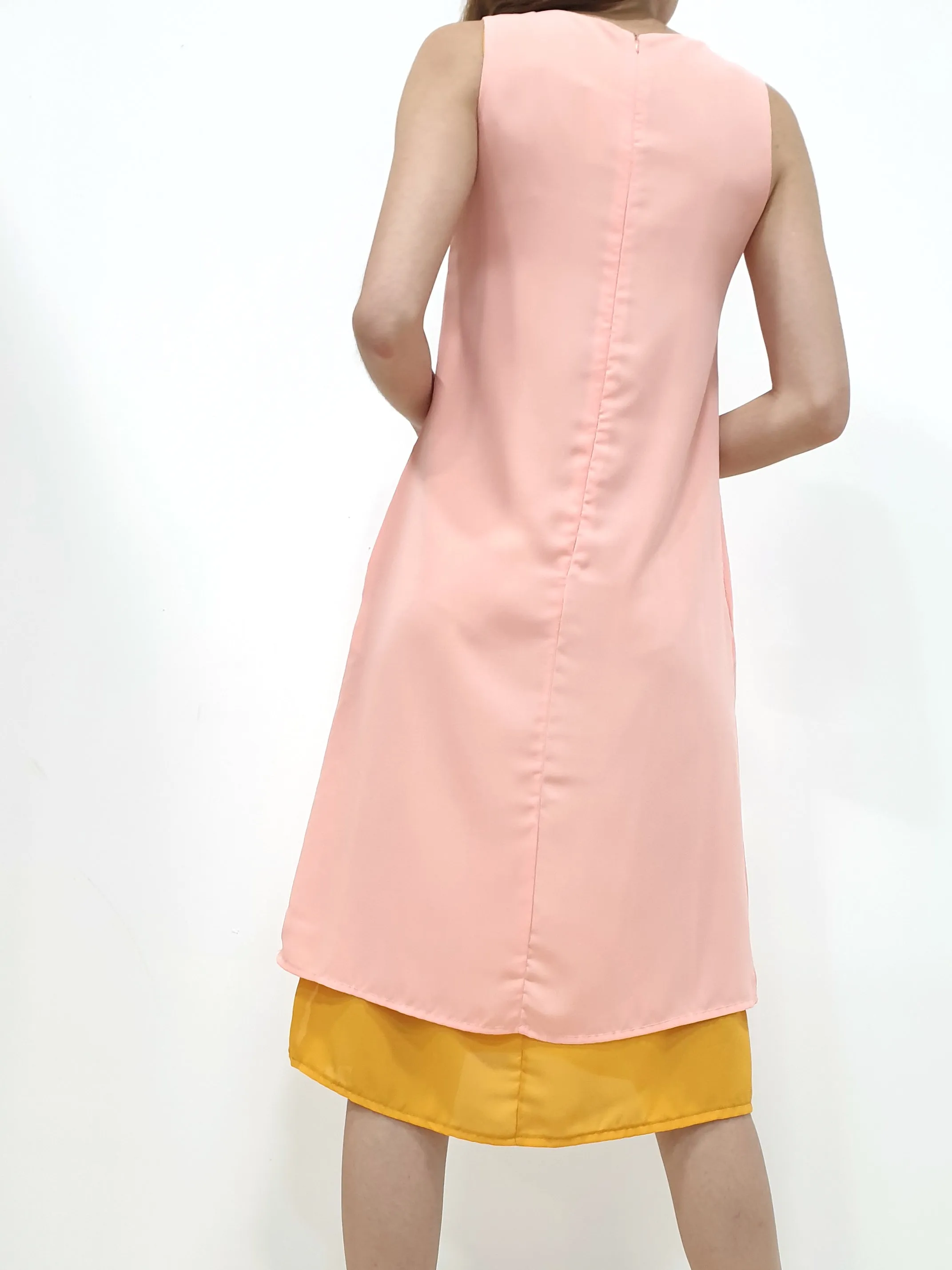 Duo Tone Shift Midi Dress - Peach (Non-returnable)