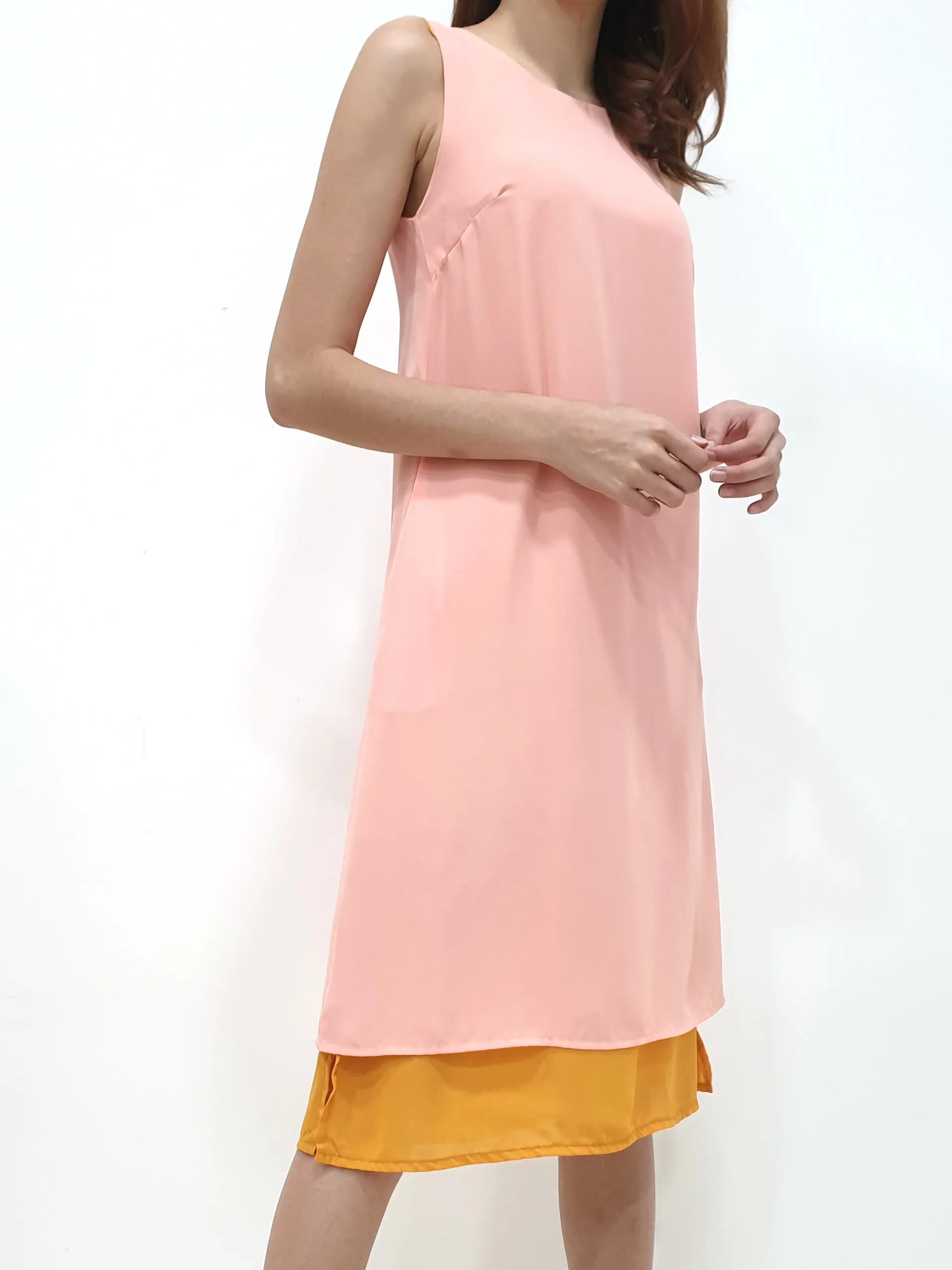 Duo Tone Shift Midi Dress - Peach (Non-returnable)
