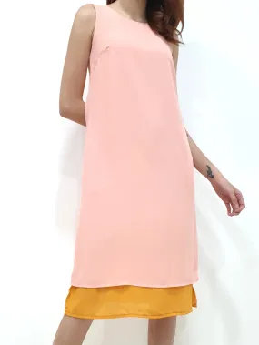 Duo Tone Shift Midi Dress - Peach (Non-returnable)