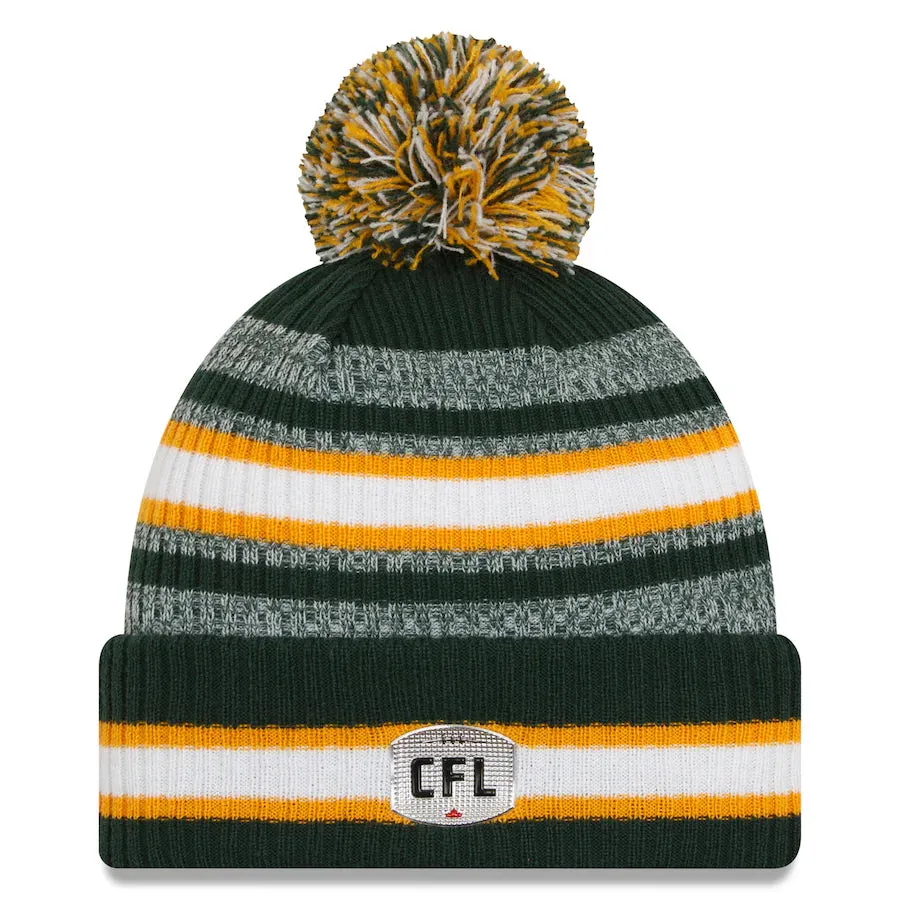 Edmonton Elks CFL Football New Era Sideline 6 Dart Cuffed Knit Hat with Pom - Green