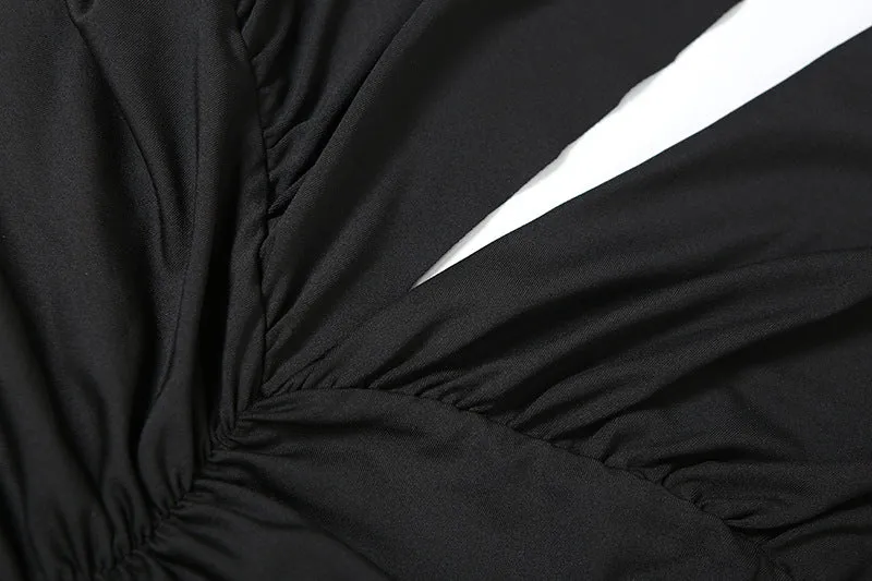 Elegant Halter V Neck Sexy Slit Pleated Backless Evening Dress