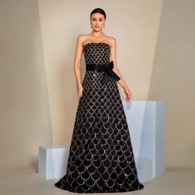 Elegant Strapless Sequined Evening Dress