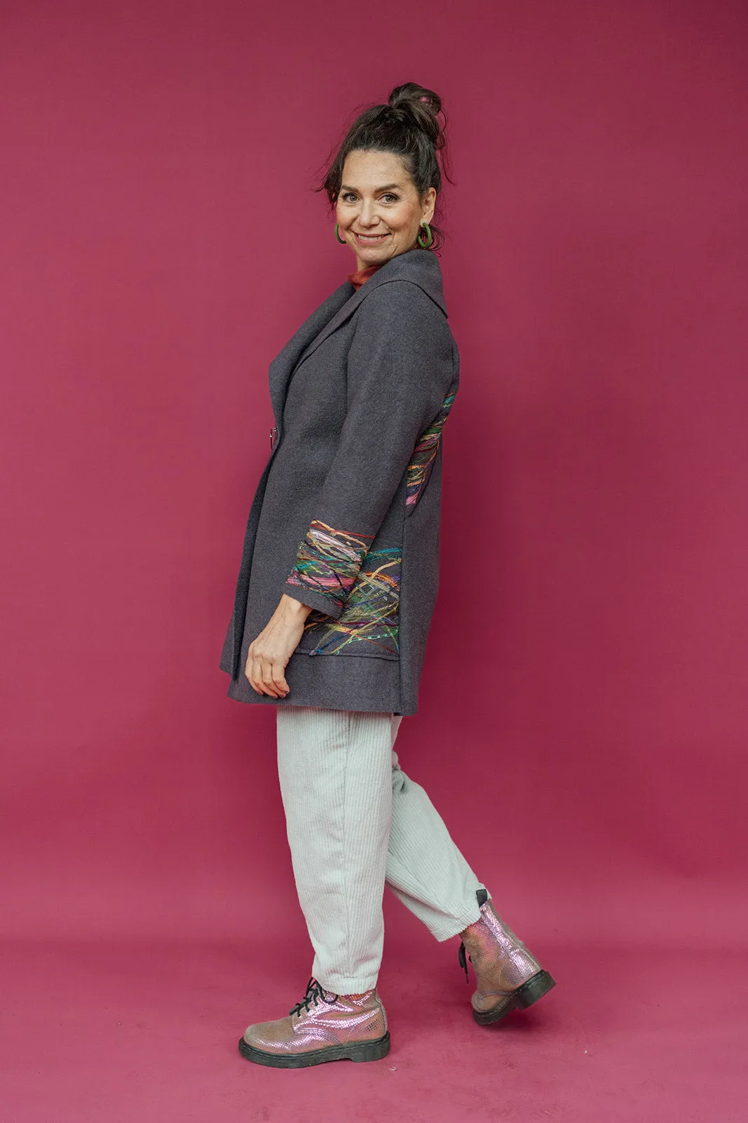 Embellished Short Wool Coat in Taupe