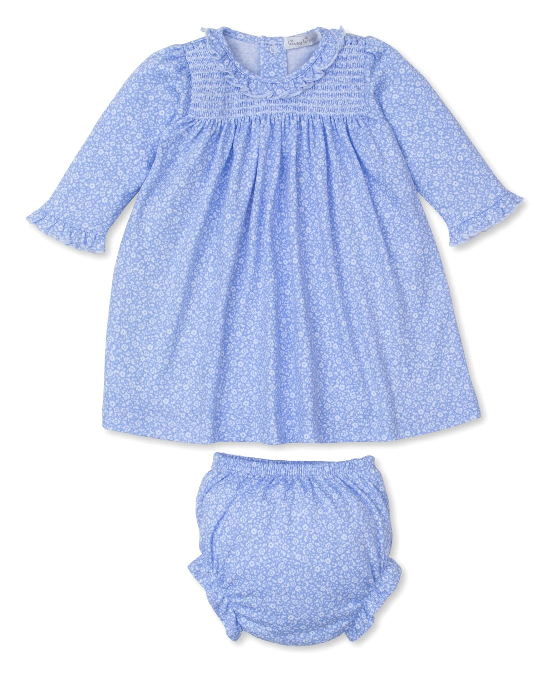 Fall Flowers Patch Dress Set - Light Blue