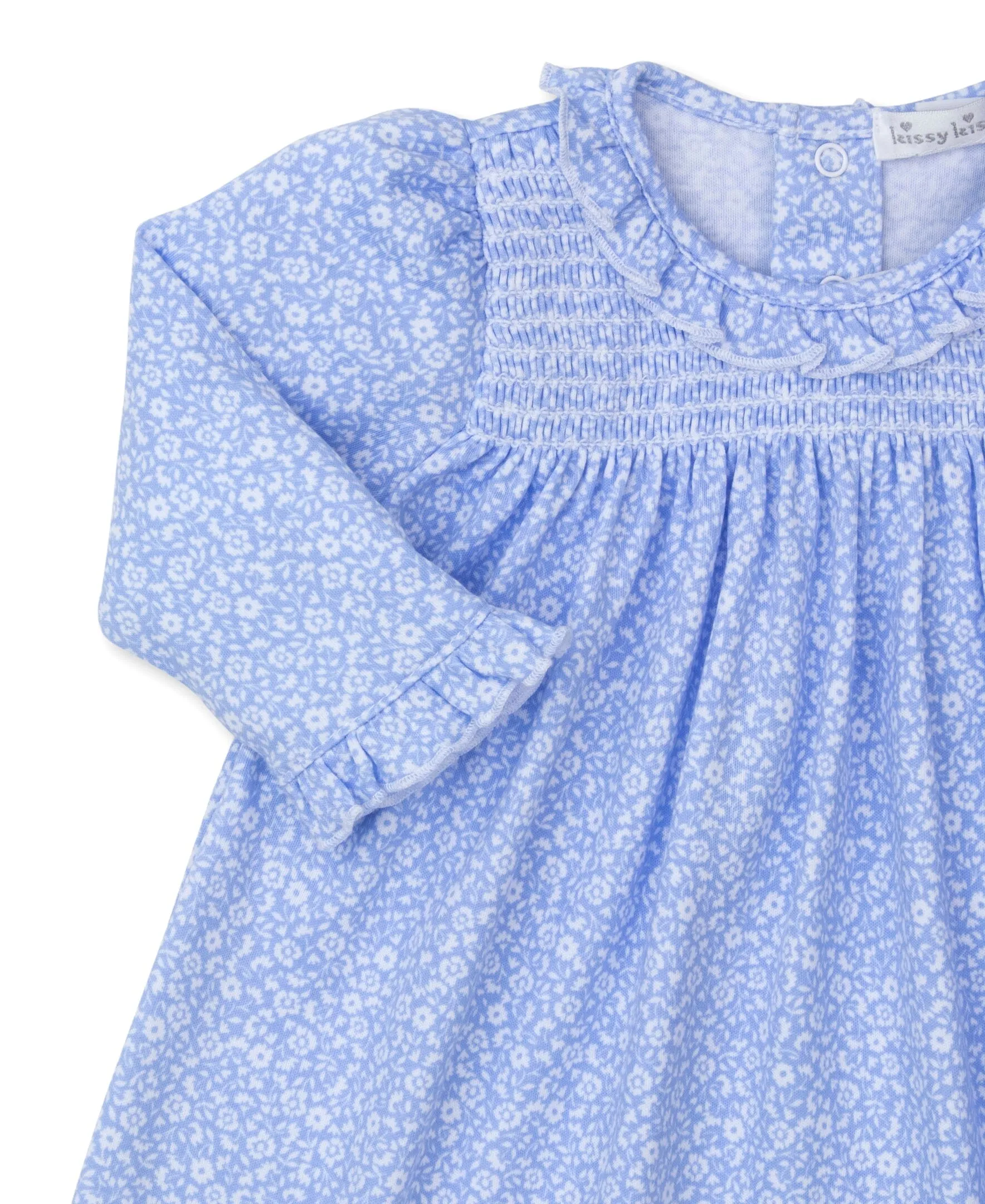 Fall Flowers Patch Dress Set - Light Blue
