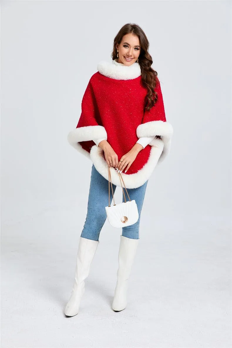 Festive Red Christmas Pullover Cape - Unisex Warm and Stylish
