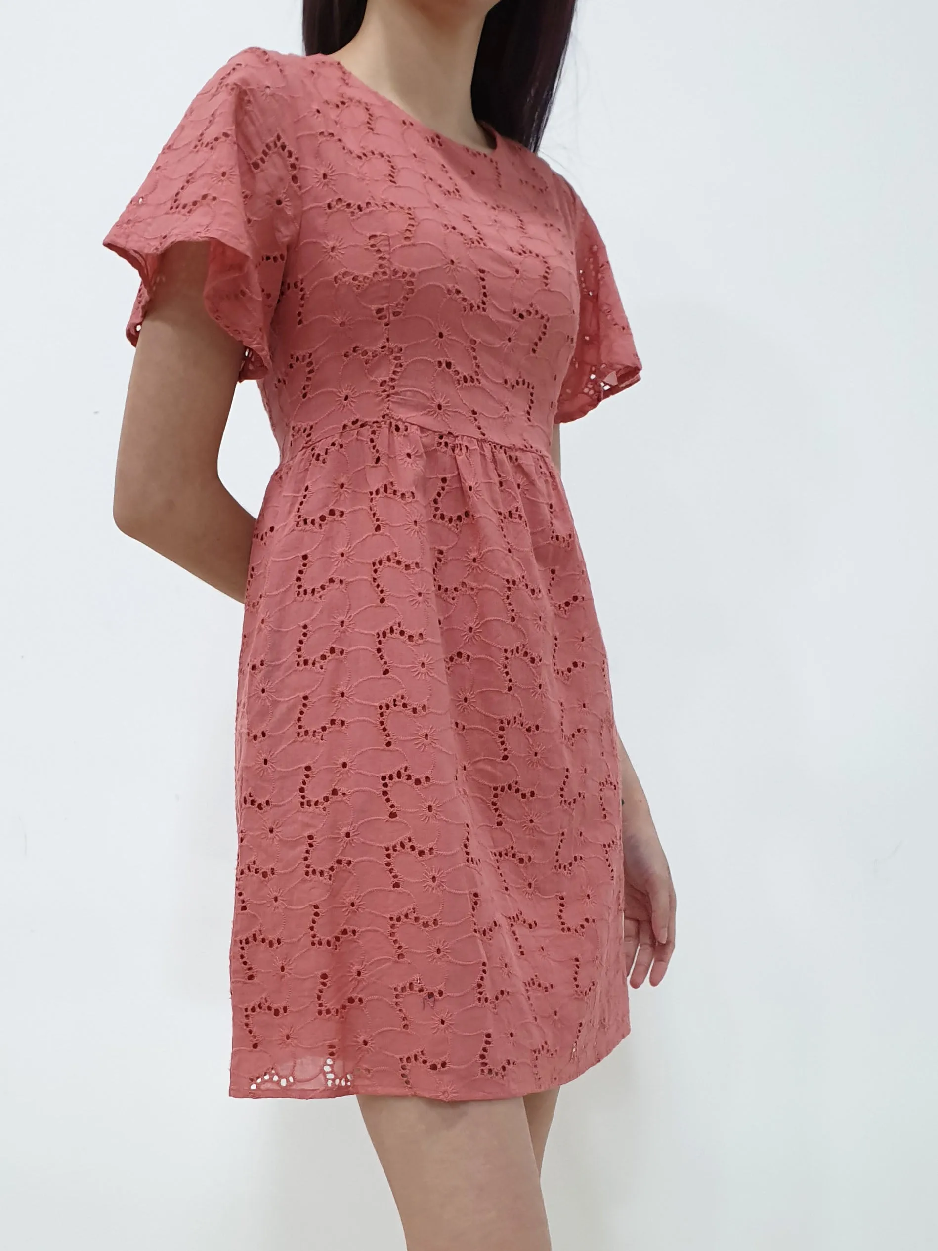 Flutter Sleeve Eyelet Dress (Non-returnable)