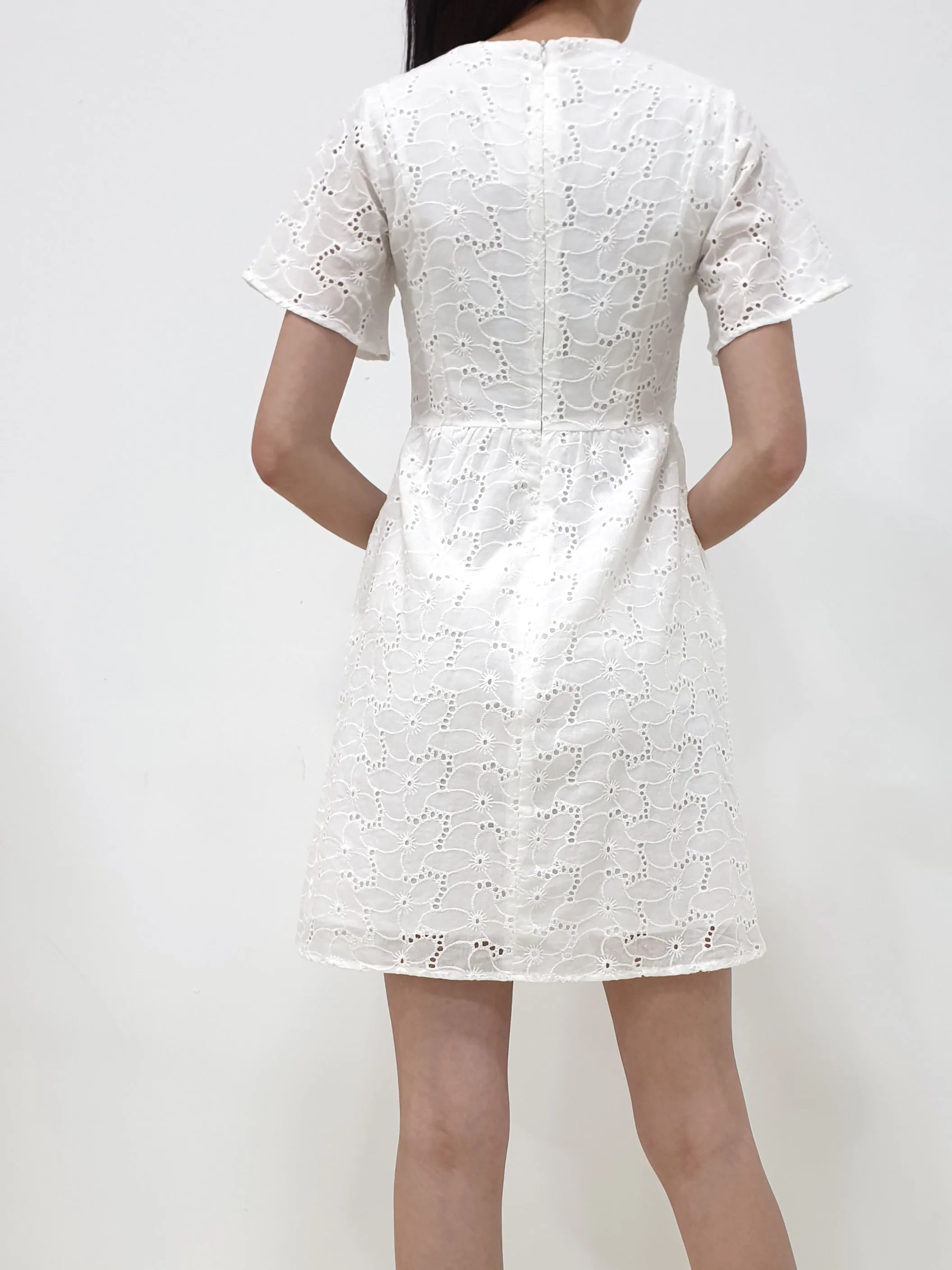 Flutter Sleeve Eyelet Dress (Non-returnable)