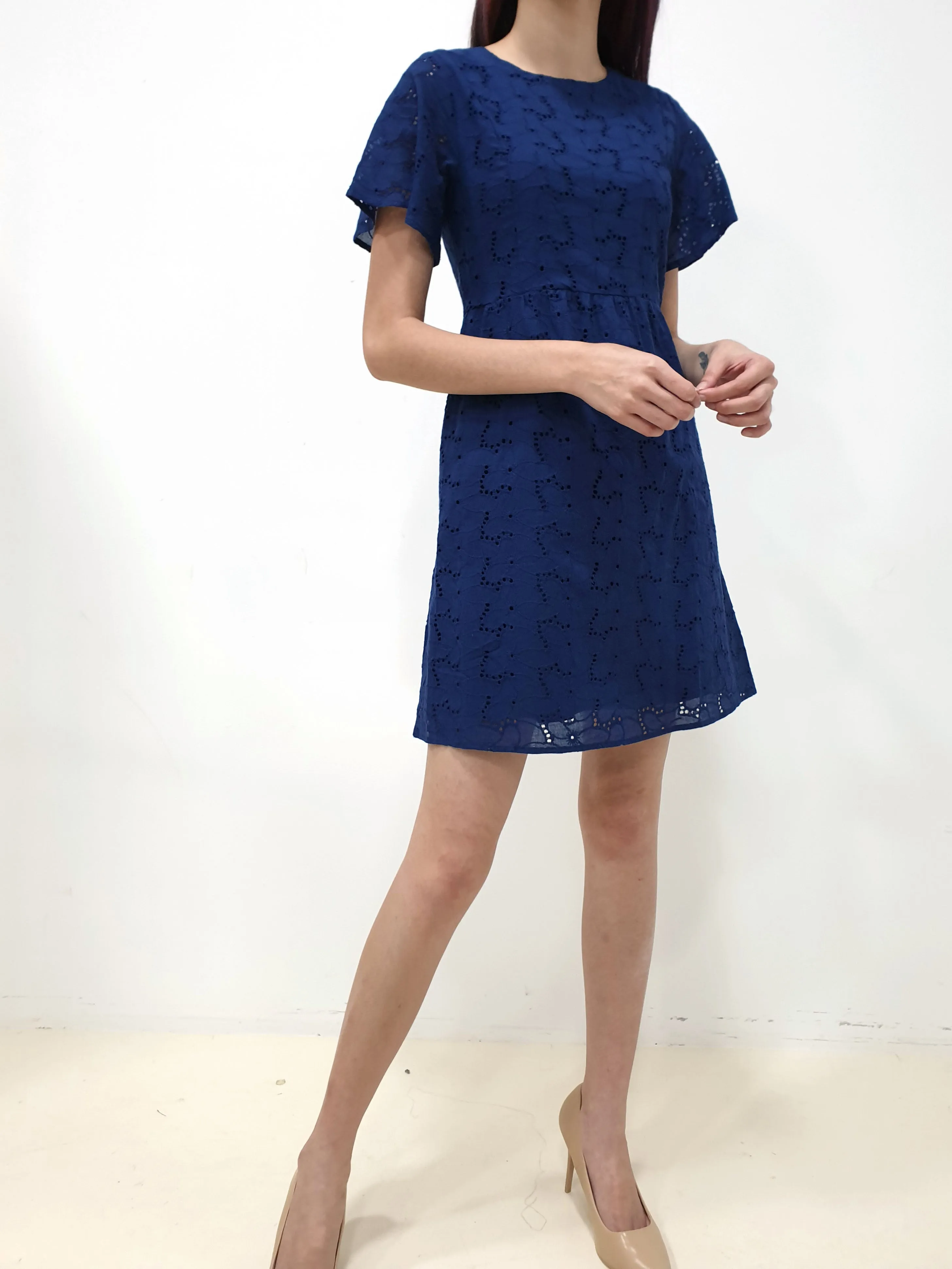 Flutter Sleeve Eyelet Dress (Non-returnable)