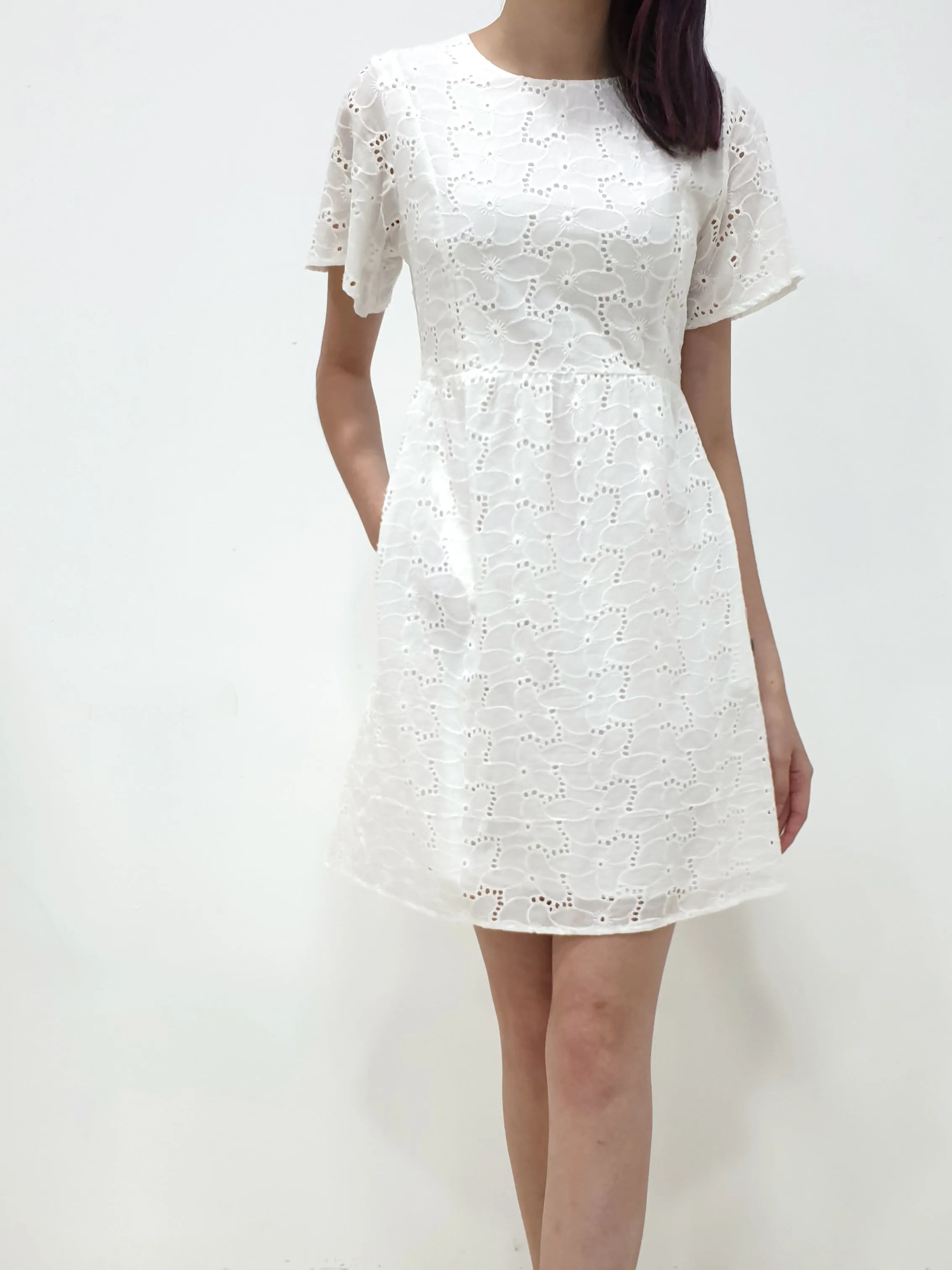 Flutter Sleeve Eyelet Dress (Non-returnable)