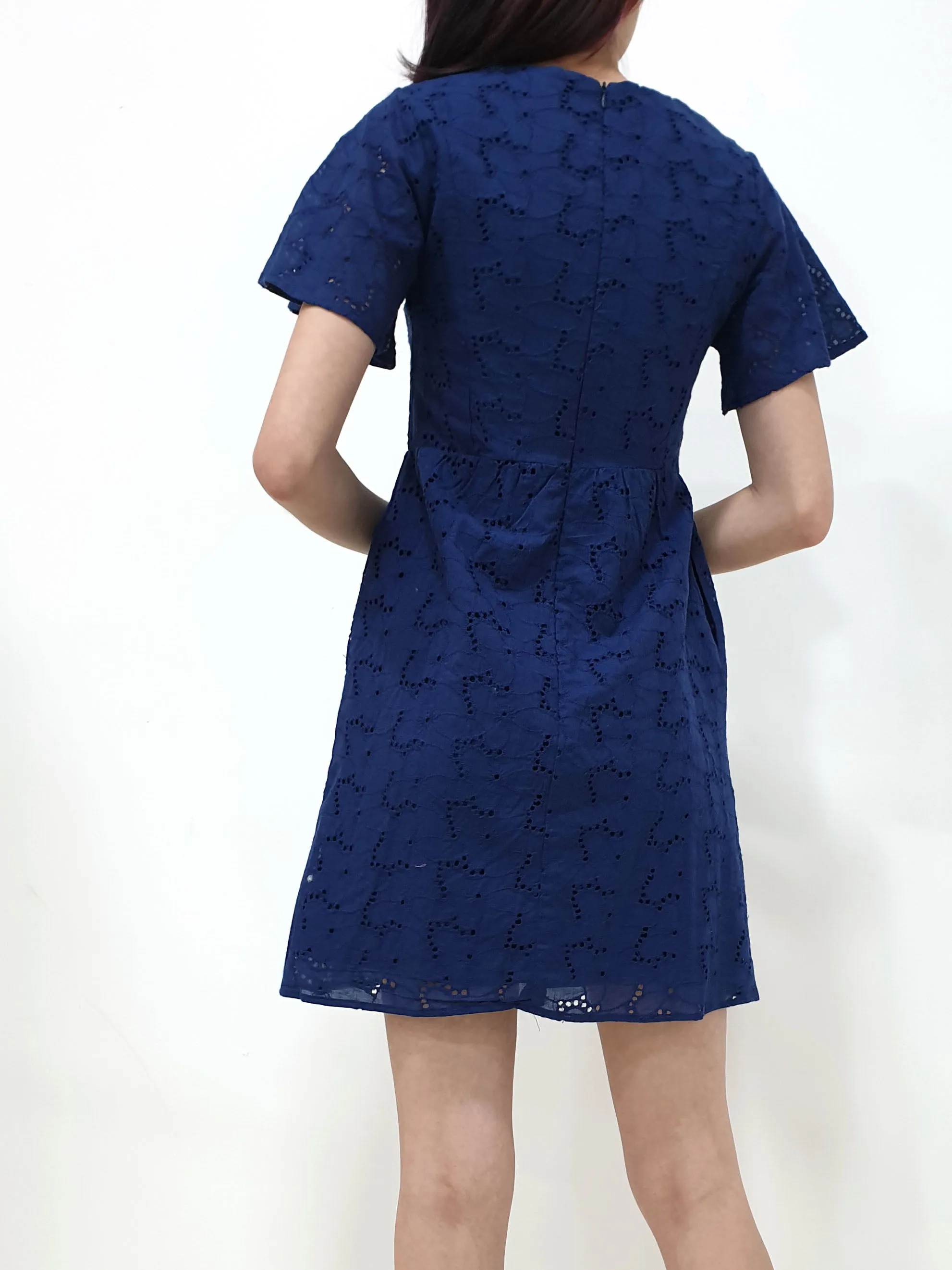 Flutter Sleeve Eyelet Dress (Non-returnable)