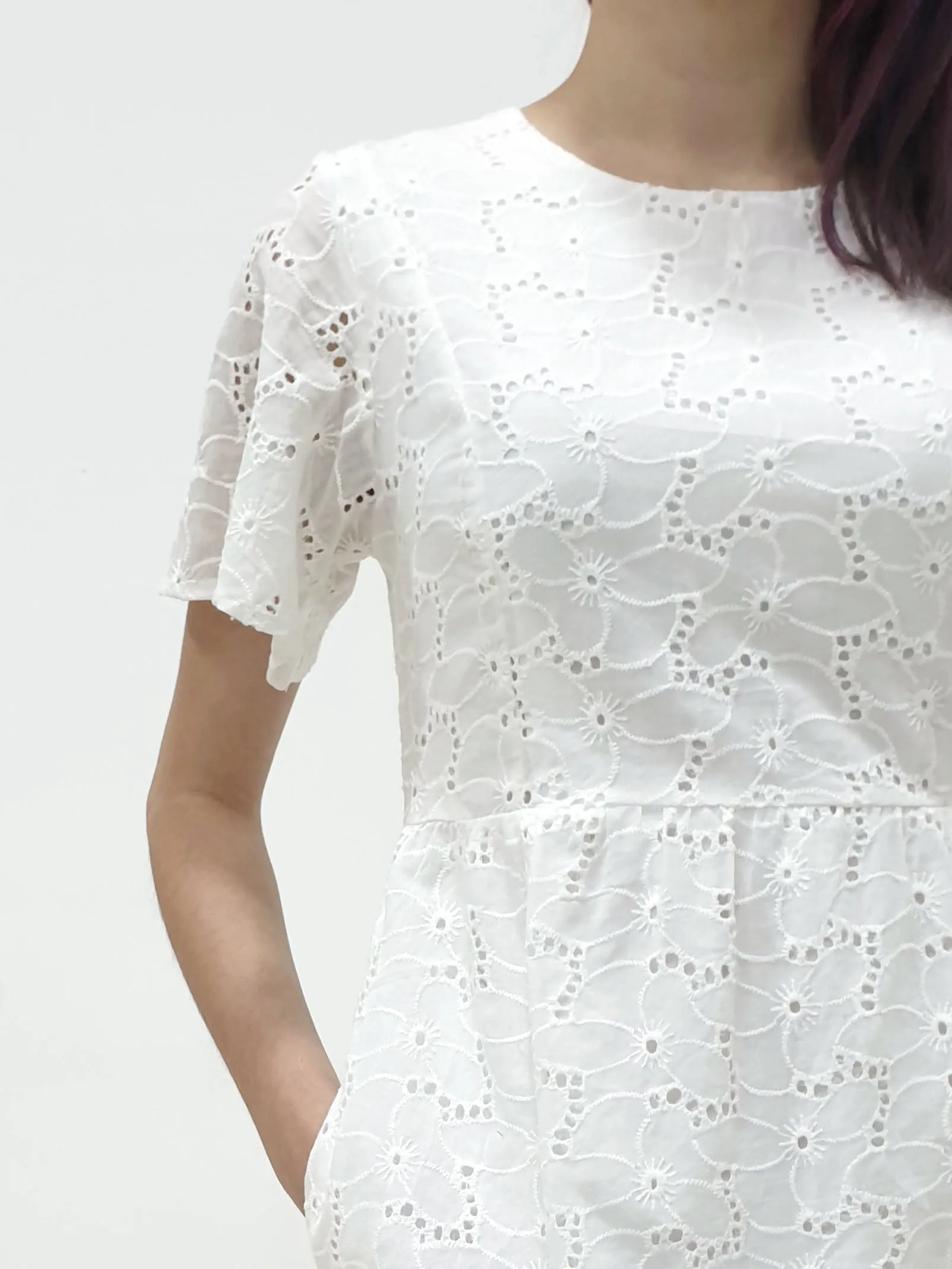 Flutter Sleeve Eyelet Dress (Non-returnable)