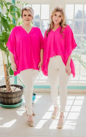 Fuchsia V-Neck Oversized Tunic Top - Final Sale