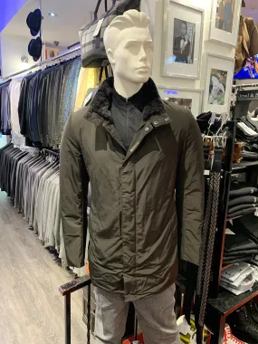 Gimos Outer Wear Coat: Dark Brown Weather Proof Nylon with Removable Hood