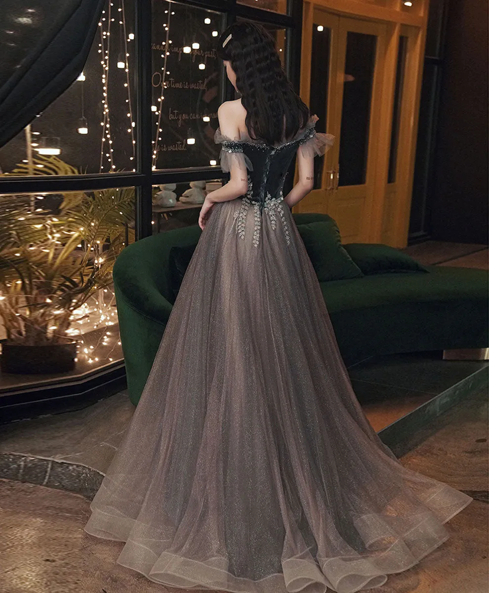 Green/Gray Sequin Long Prom Dresses, Green/Gray Formal Graduation Dress with Beading