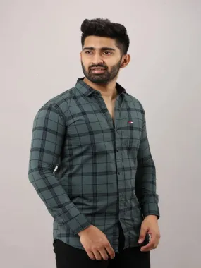 Grey Checkered Pure Cotton Formal Shirt