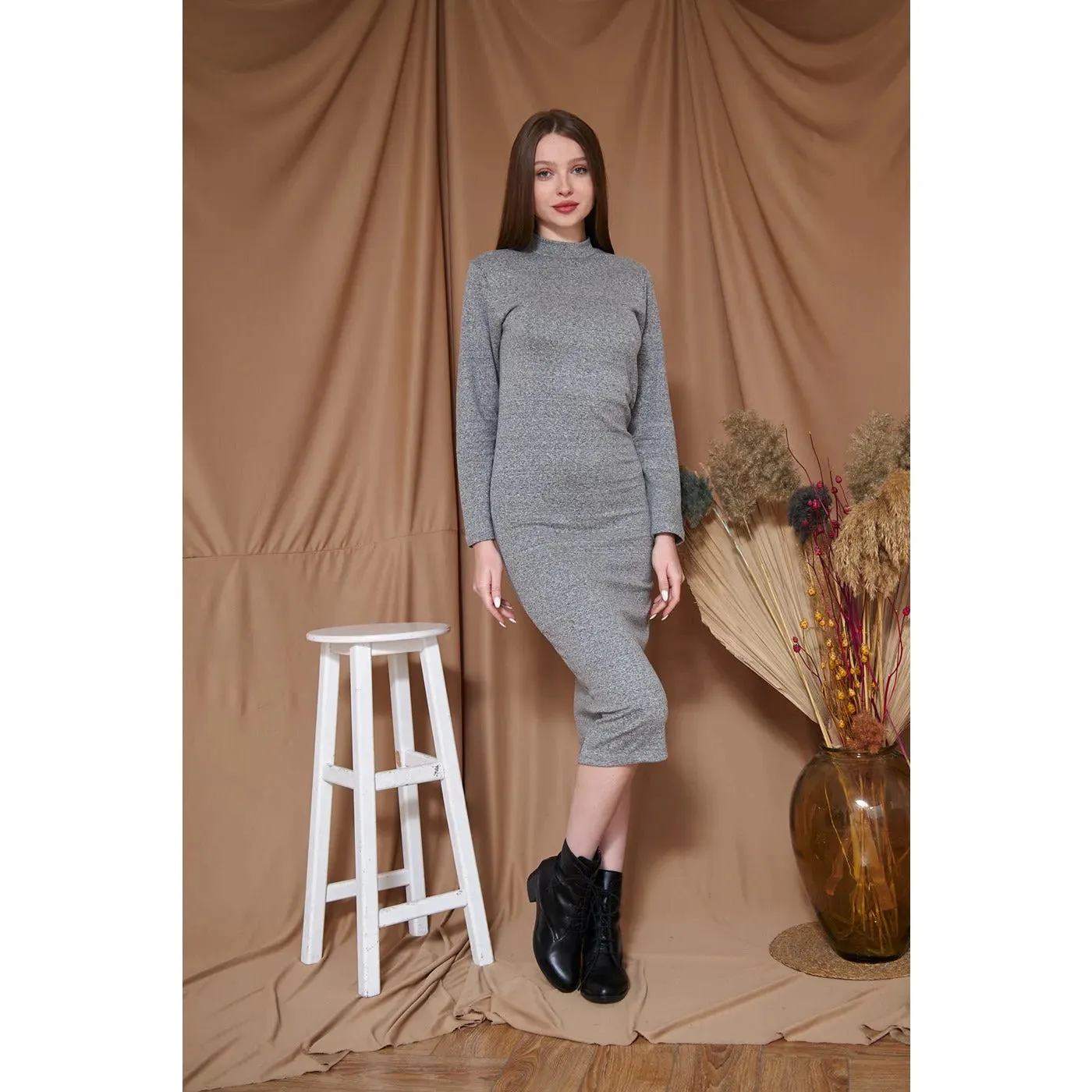Grey Melange Long Dress