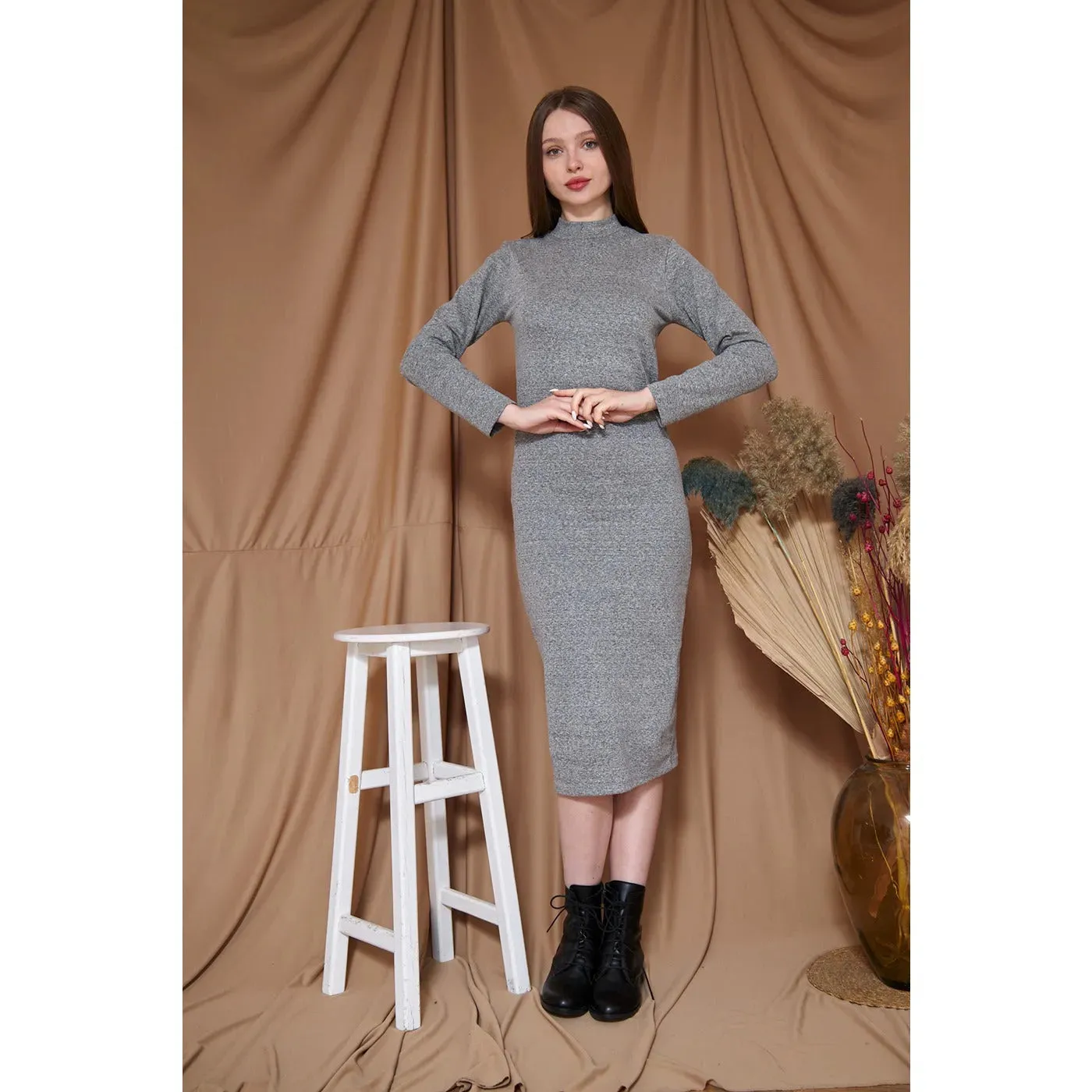 Grey Melange Long Dress