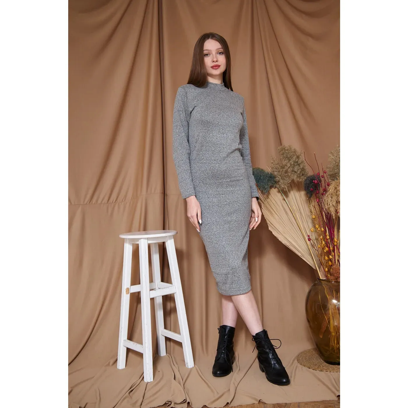 Grey Melange Long Dress