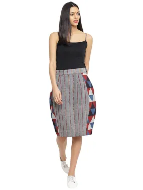 Grey Printed Khesh Pencil Skirt