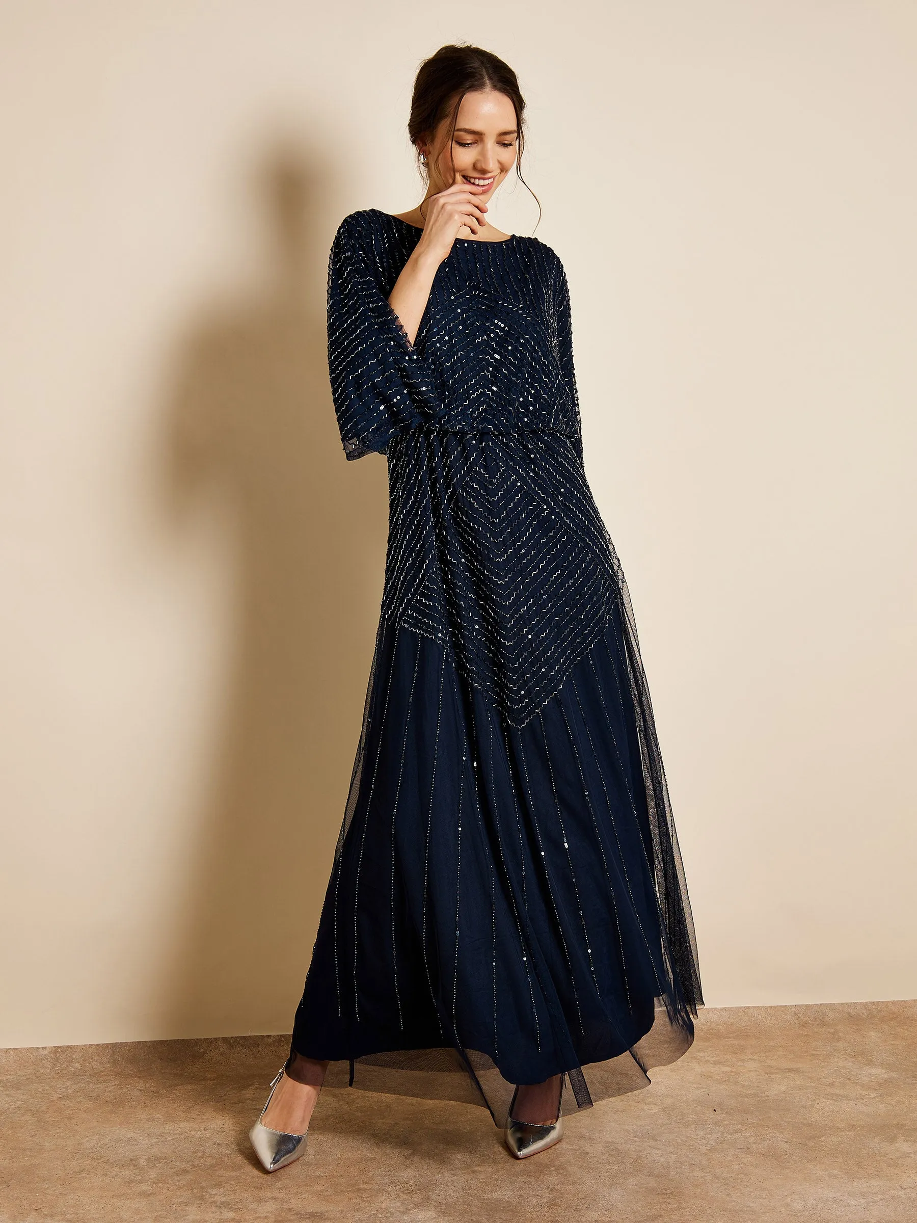 GWD Gabriella Navy Sequin Maxi Dress