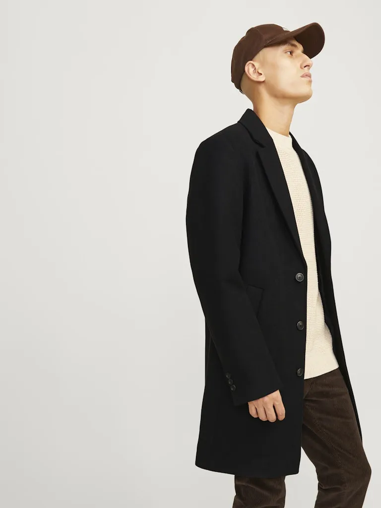 Harrison Black Wool Crombie Coat