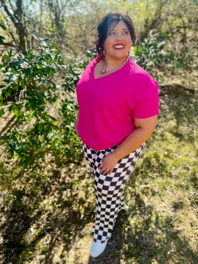 High Waist Checkered Straight Leg Knit Pants