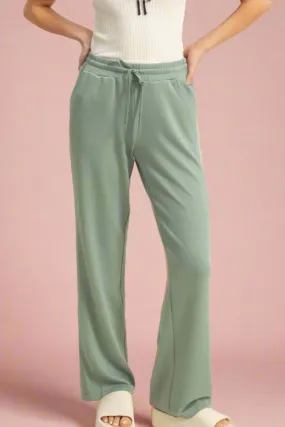 High Waist Drawstring Straight Pants - Green