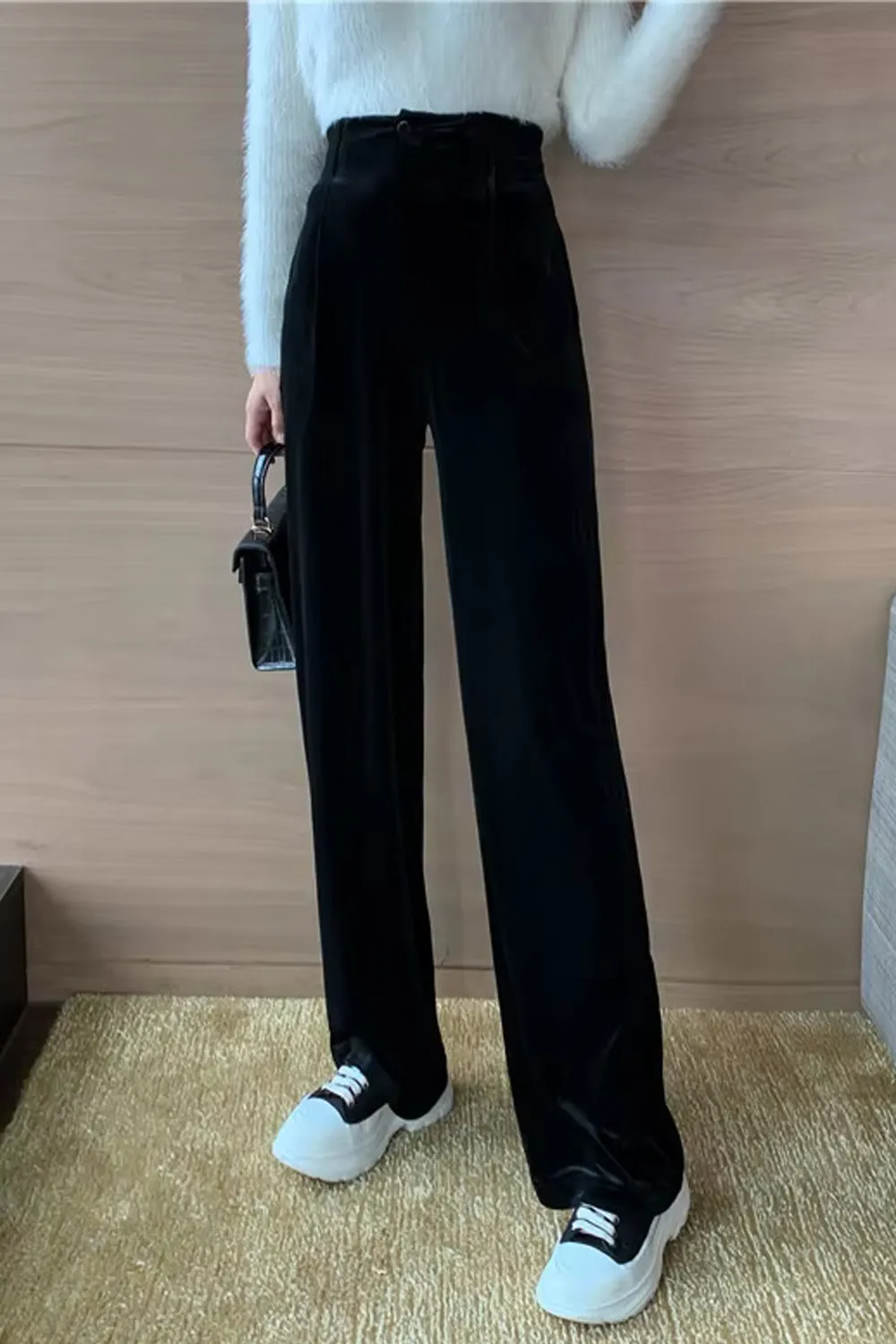 High Waist Loose Office Velvet Pants